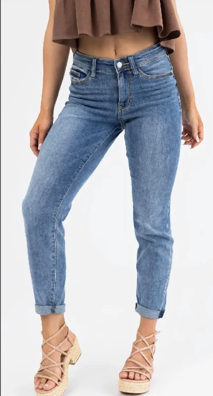Your Shopping Spree Starts Here!Mid Rise Cuffed Skinny Capri In Denim
