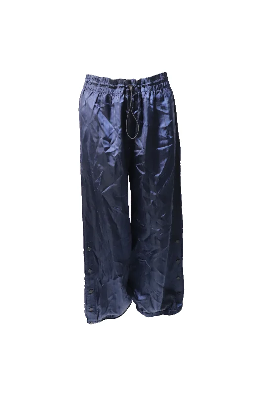 Time to Snag a Bargain!Monse Snap-Embellished Pinstriped Wide-Leg Pants in Navy Blue Satin