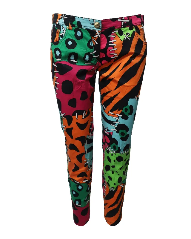 Limited-Time Price Drop!Moschino Illustrated Patchwork Printed Trousers in Multicolor Print Cotton