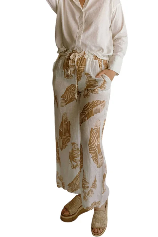 Must-Have Deals Inside!Palm Print Linen Pants In Beige