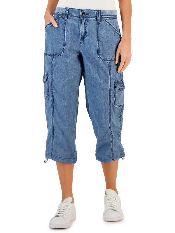 Limited Time Offer!Petites Womens Bungee Hem Denim Capri Pants