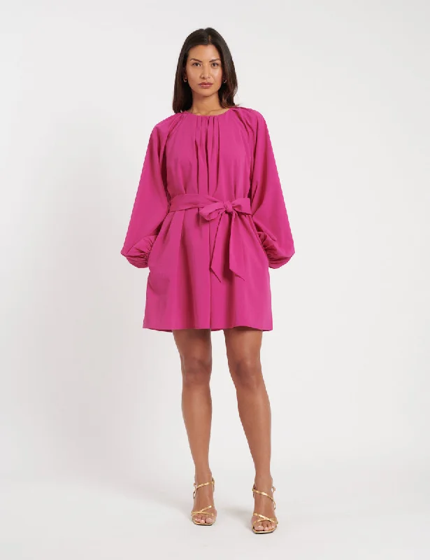 Shop Today, Save Tomorrow!Pink Gathered Tie Waist Mayall Mini Dress