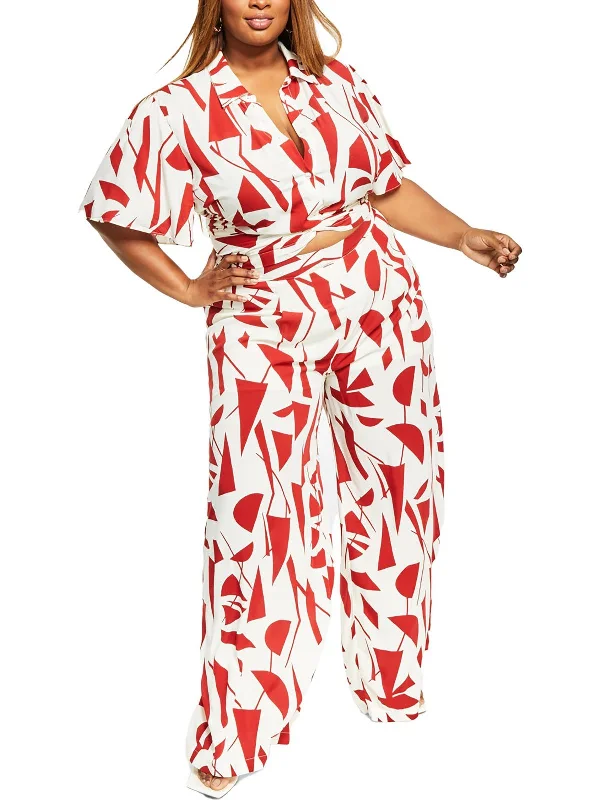 Stock Up and Save!Plus Womens High Rise Printed Wide Leg Pants