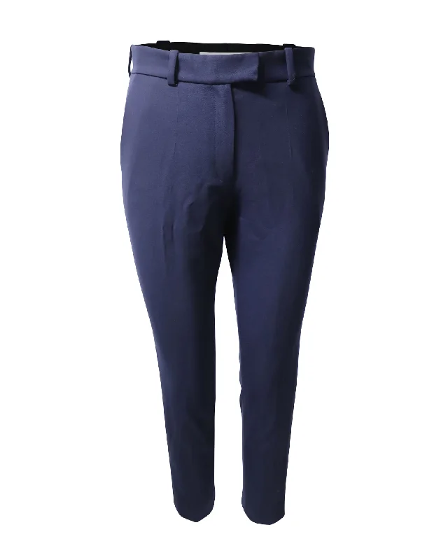 Stock Up and Save!Racil Cropped Cigarette Trousers with Black Side Stripe in Navy Blue Wool