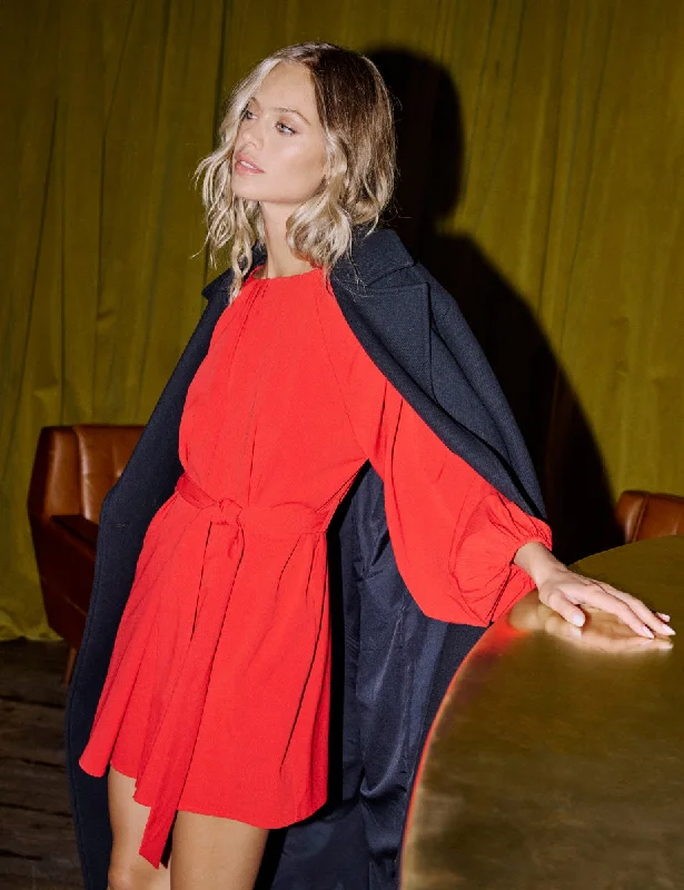 Your Dream Deal is Here!Red Gathered Tie Waist Mayall Mini Dress