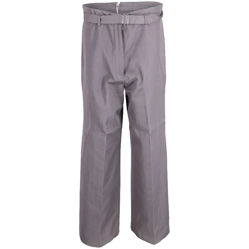 Your Favorite Items on Sale Now!Saint Laurent Belted Wide-leg Trousers in Grey Cotton