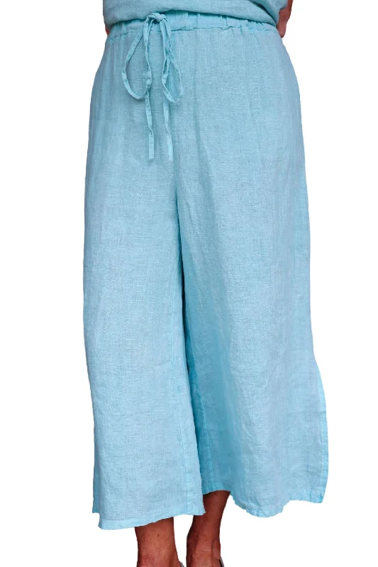 Snag the Best Prices Now!Side Slit Crop Wide Leg Linen Pants In Tiffany Blue