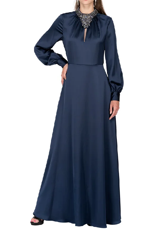 Crazy Discounts Inside!AIDAN MATTOX-TWILIGHT BEADED MOCKNECK SATIN GOWN
