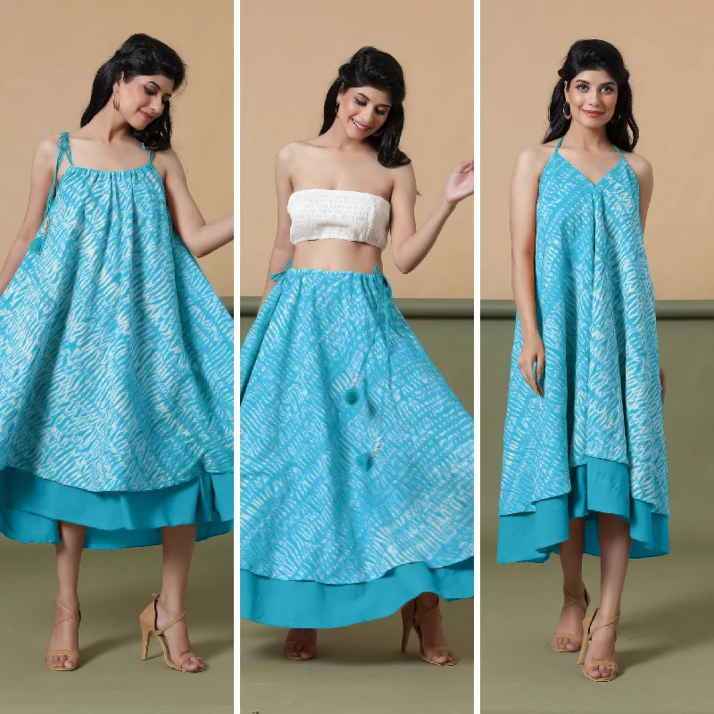 The Best Offers Are Here!6-Way Convertible Ocean Blue Tie-Dye Cotton Skirt Dress
