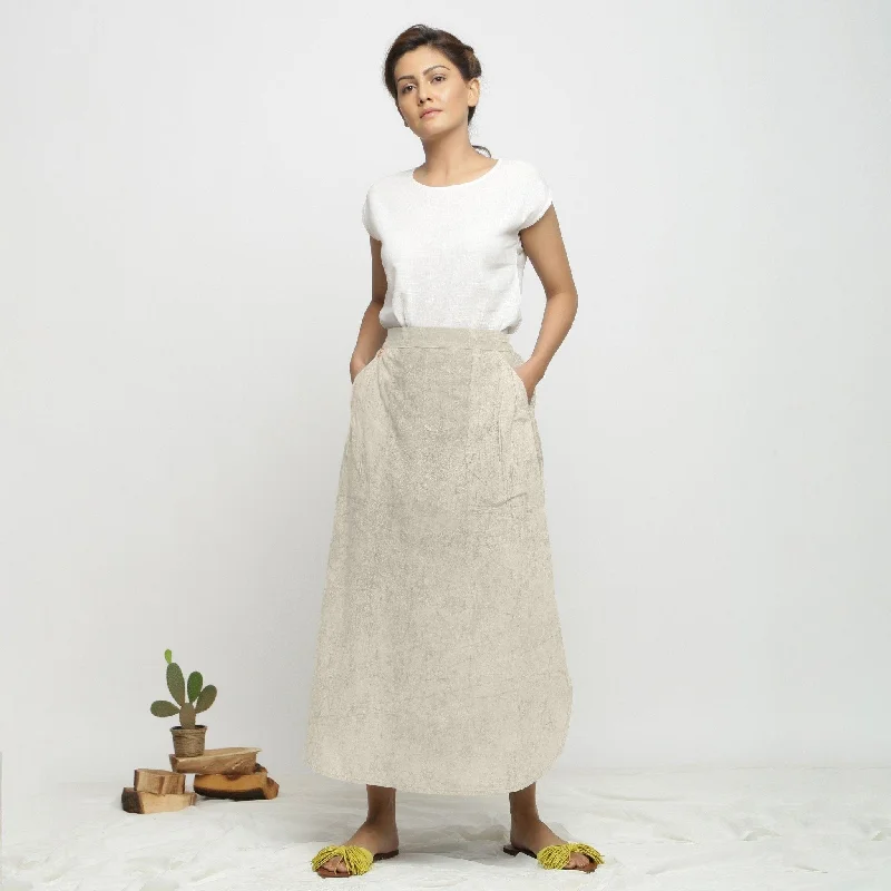 Limited-Time Price Drop!Beige Dabu Print Cotton Elasticated A-Line Maxi Skirt