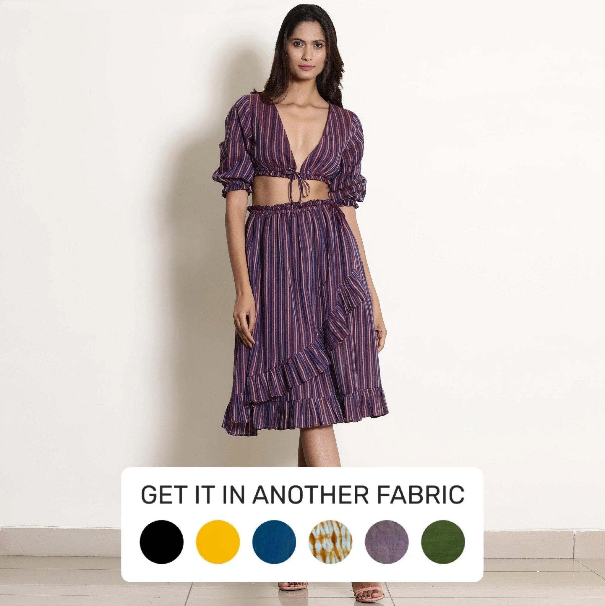 The Best Deals Won’t Wait!Berry Wine Striped Cotton Knee Length Frill Wrap Skirt