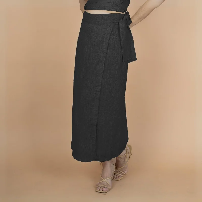 Save More with Every Purchase!Black Crinkled Cotton Flax High-Rise Maxi Wrap Skirt