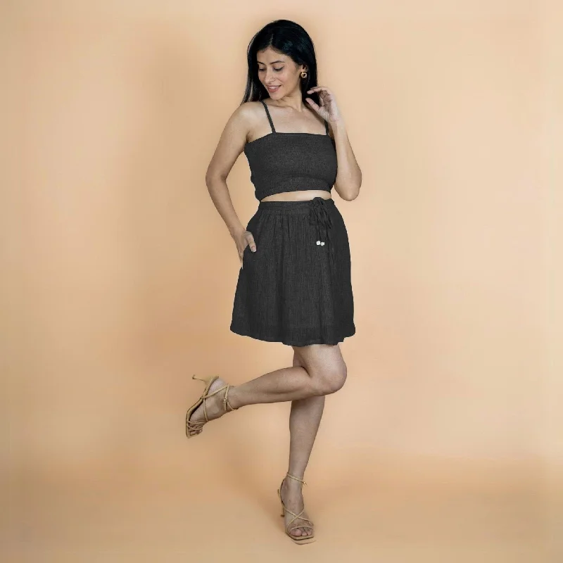 Your Favorite Items on Sale Now!Black Crinkled Cotton Flax High-Rise Skater Mini Skirt