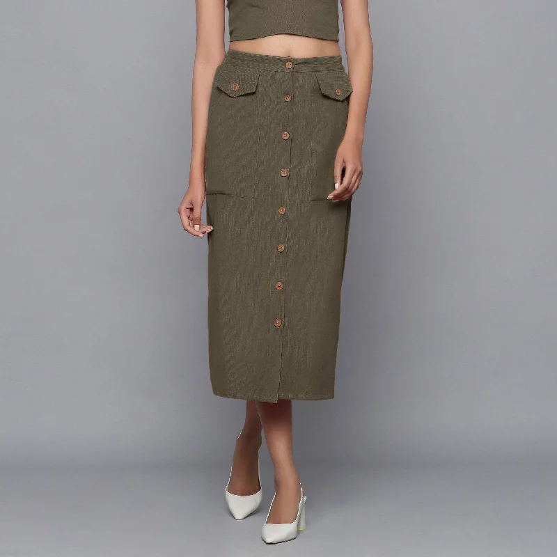 Price Drop Alert!Bronze Grey Warm Cotton Corduroy Button-Down Midi Skirt