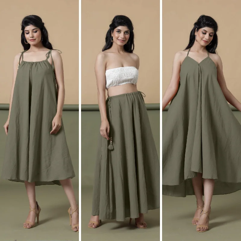 Get Ready to Save!Convertible 3-Way Sage Green Tie-Dye Cotton Skirt Dress