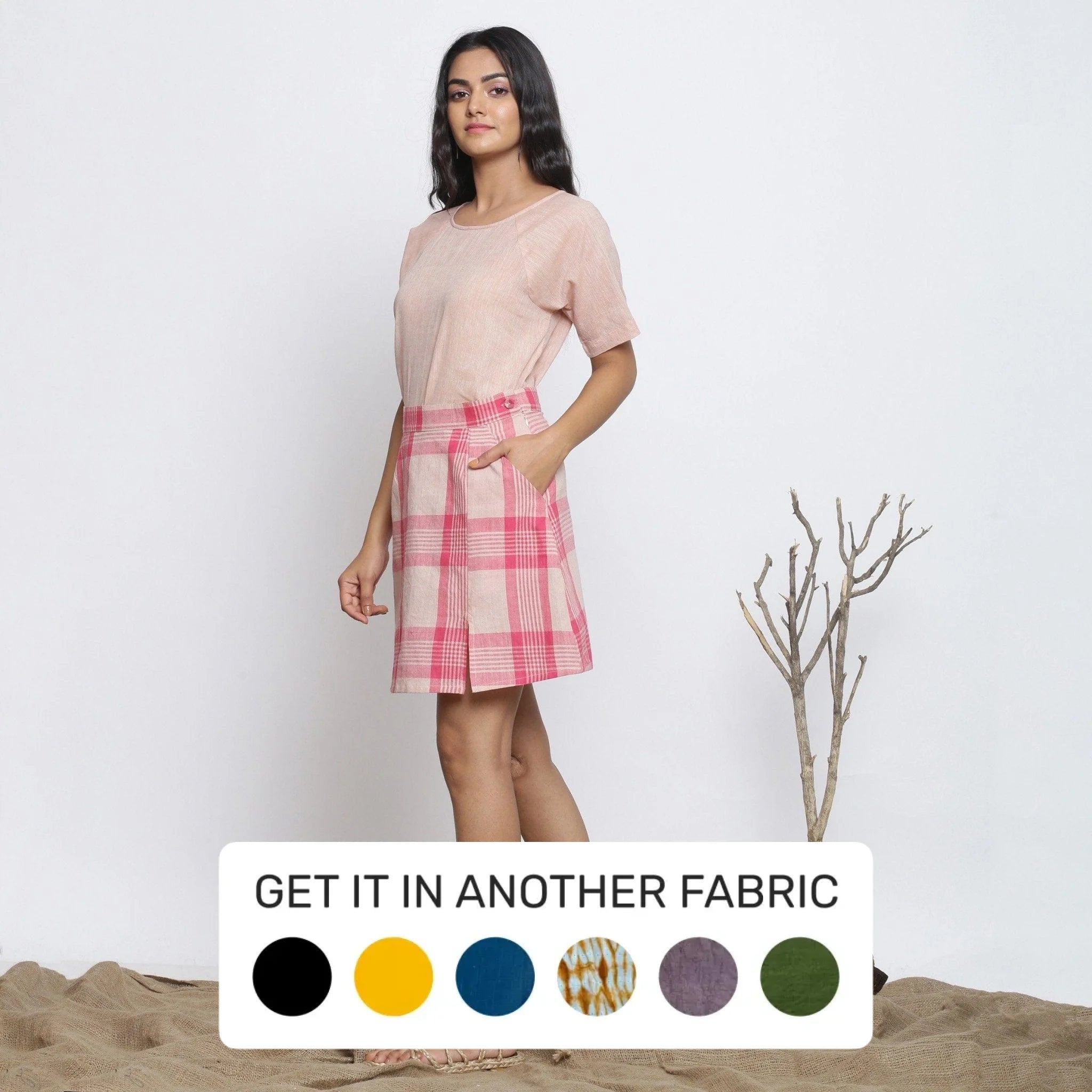 Unmissable Offers Await!Fuchsia and Peach Cotton Mid-Rise Mini Slit Skirt