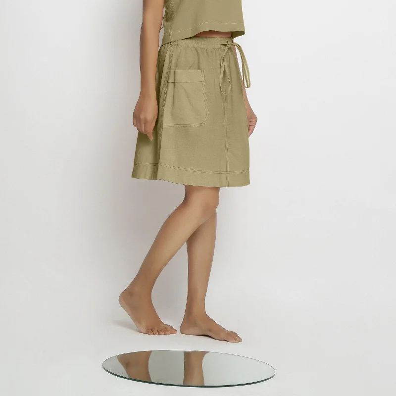 Hurry! While Supplies Last!Khakhi Green 100% Cotton Elasticated Mid-Rise Short Skirt