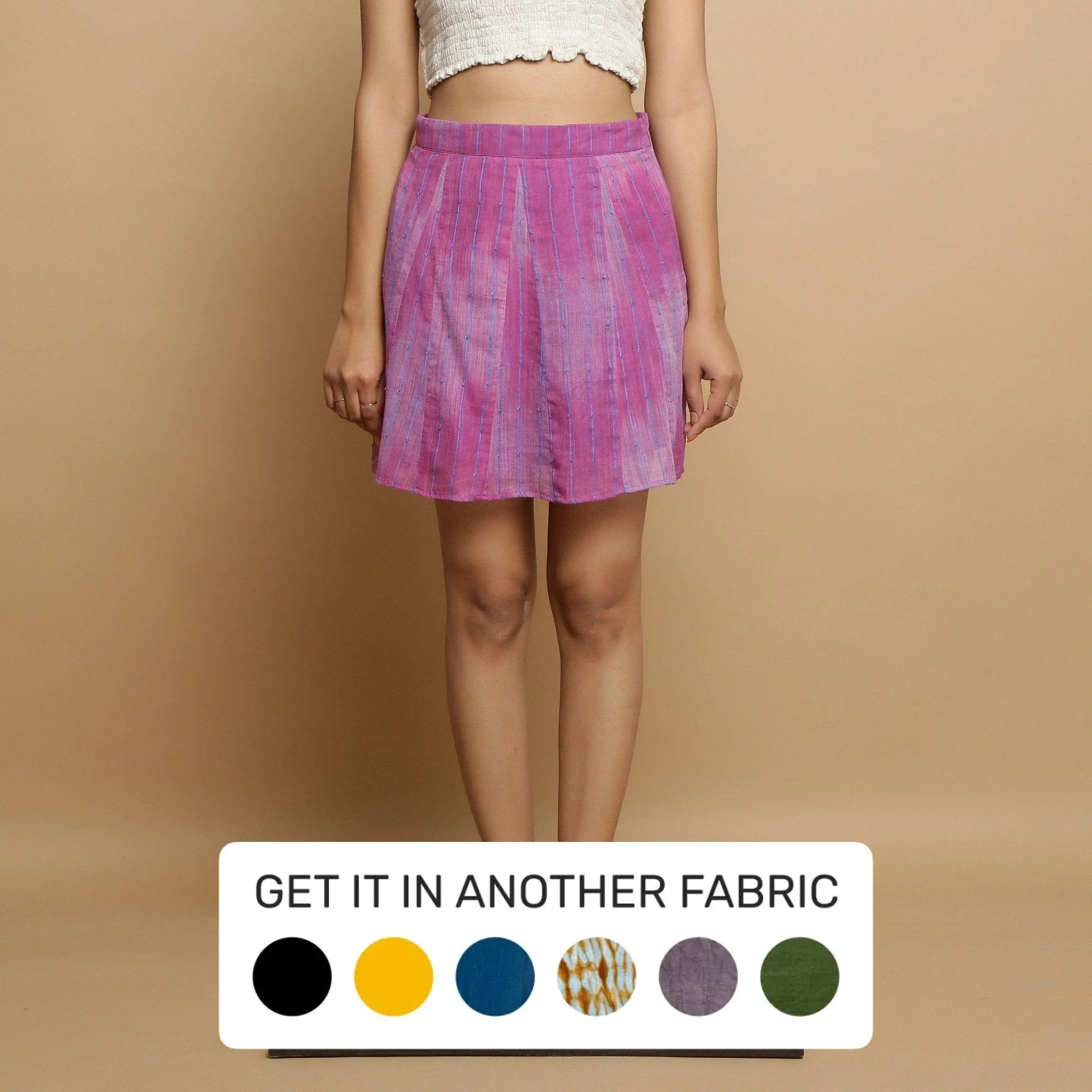 Shop the Hottest Deals!Lilac Handwoven Cotton Mid-Rise Short Godet Skirt