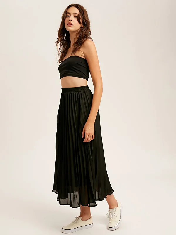 Unlock Huge Savings Now!Listicle Pleated Chiffon Maxi Skirt