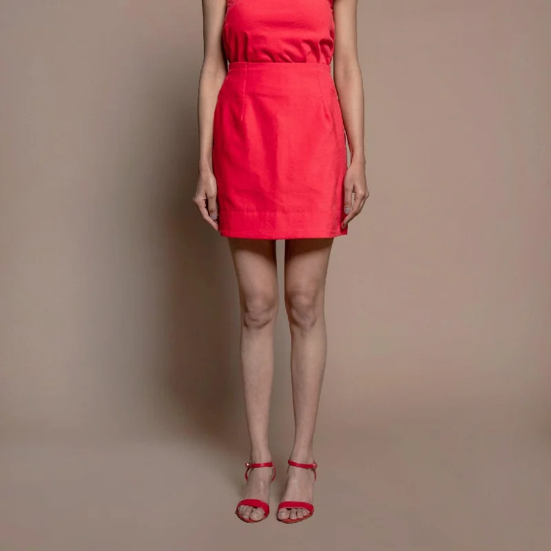 Time to Save Big!Red 100% Cotton Velvet High-Rise Short Skirt