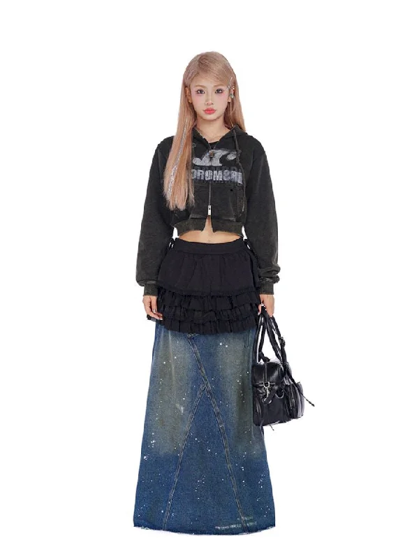 Save Up to 50% Off!Washed splash ink flinging point spray denim bustier skirt【s0000008604】