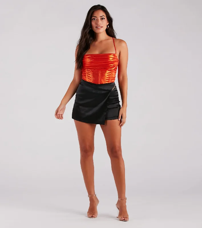 The Best Sale of the Year!Sleek Silky-Satin Faux Wrap Skort