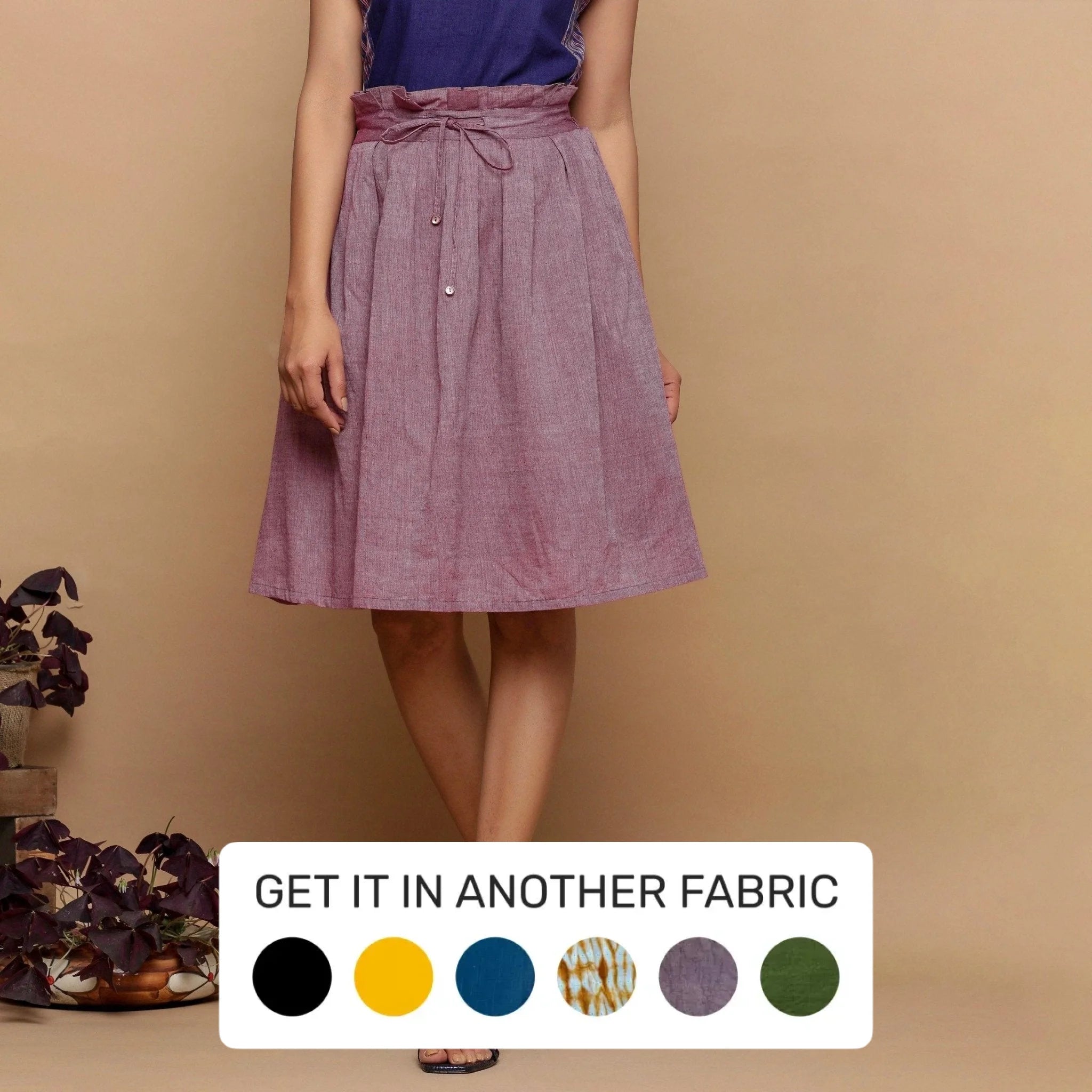 Amazing Prices You Can’t Resist!Wine Handspun Cotton Muslin Mid-Rise Paperbag Skirt