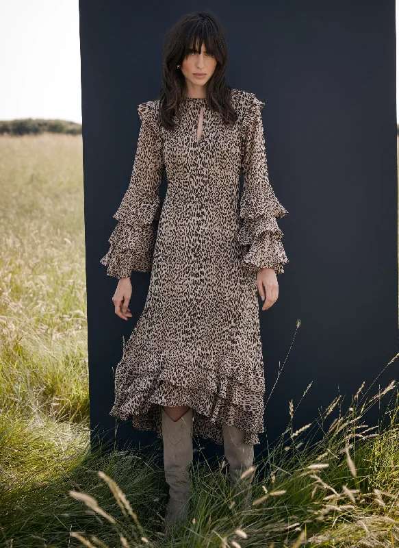 Unmissable Offers Await!Leopard Print Ruffle Midi Dress