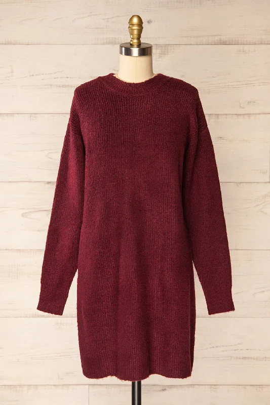 Hot Deals You Can’t Resist!Audernade | Short Burgundy Knit Dress