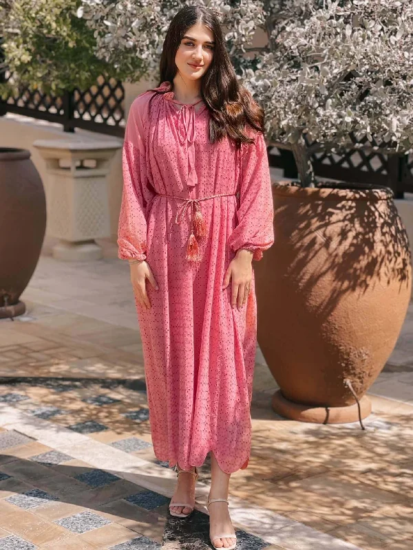 Instant Savings Await!Cutwork Scallop Dress in Blush Pink