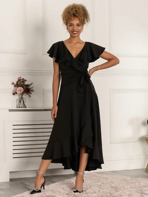 Price Drop Alert!Priya Frill Dipped Hem Dress, Black