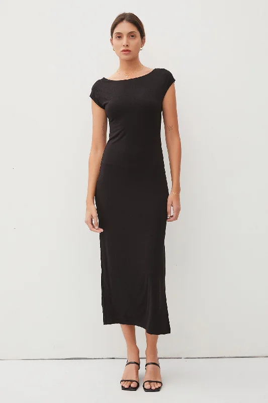 Flash Deals – Act Quickly!Boat Neck Cap Sleeve Midi Dress