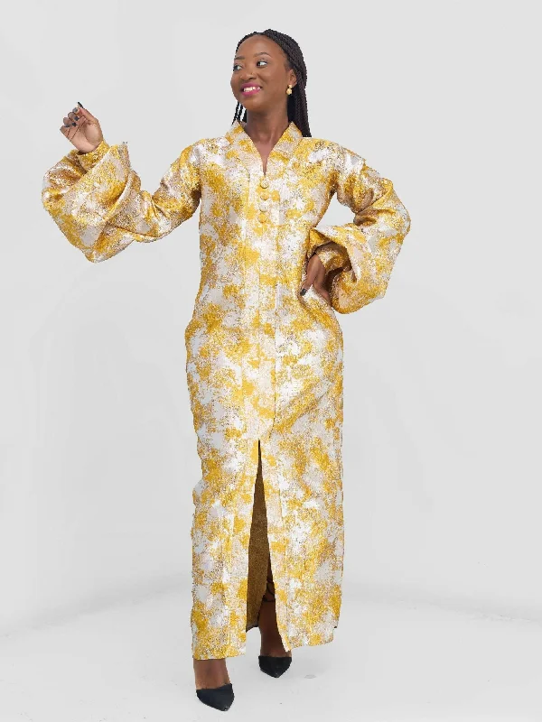 Buy More, Pay Less!Bold N chic Brocade Dress - Yellow