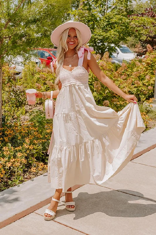 Huge Savings – Act Now!Classic Cutie Smocked Maxi Dress in Cream