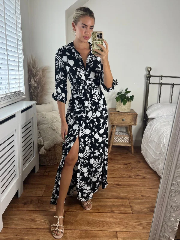 Get Ready to Save!Daphne Belted Shirt Dress / Mono Floral