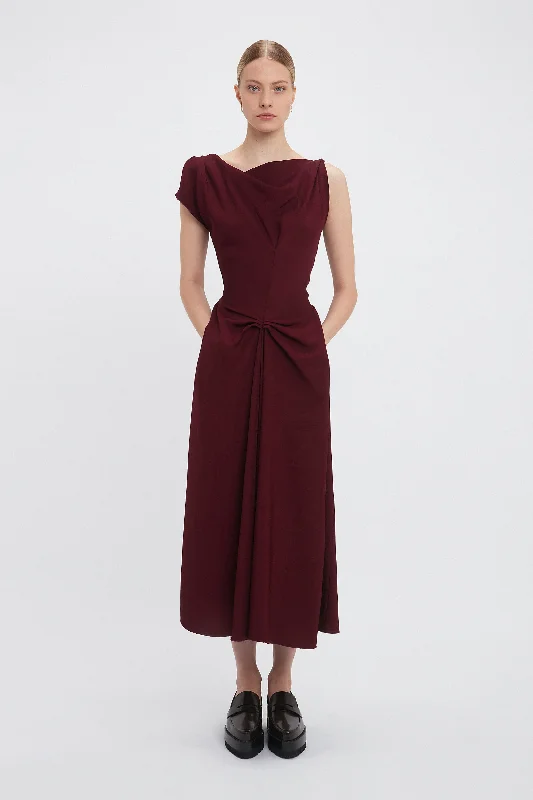 Save Up to 50% Off!Deconstructed Gathered Waist Midi Dress In Port