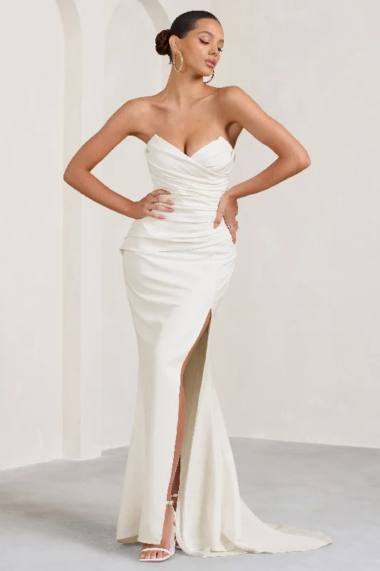 Hurry! While Supplies Last!Elene | White Pleated Split Fishtail Maxi Dress