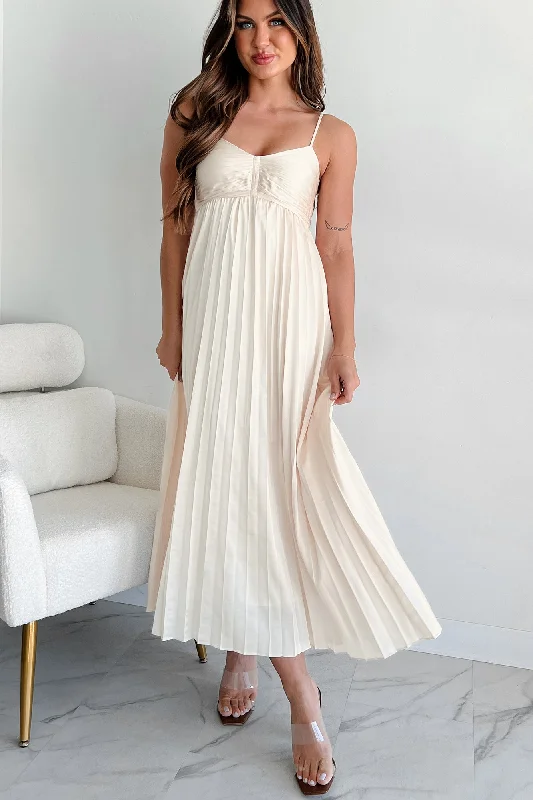 Your Best Deals Are Here!Essential Chicness Pleated Satin Dress (Champagne)