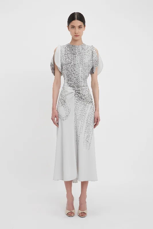 Buy More, Pay Less!Gathered Waist Midi Dress In Grey Mist-Silver Chain Print