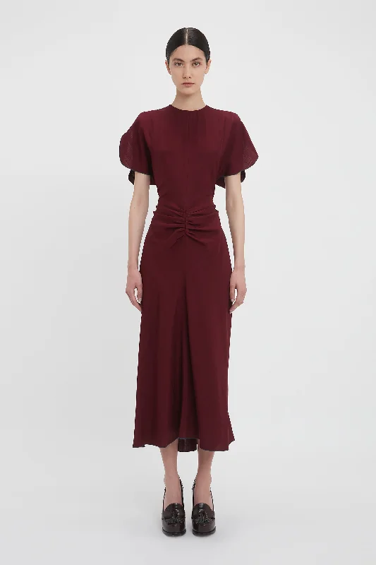 Save More Than Ever!Gathered Waist Midi Dress In Port