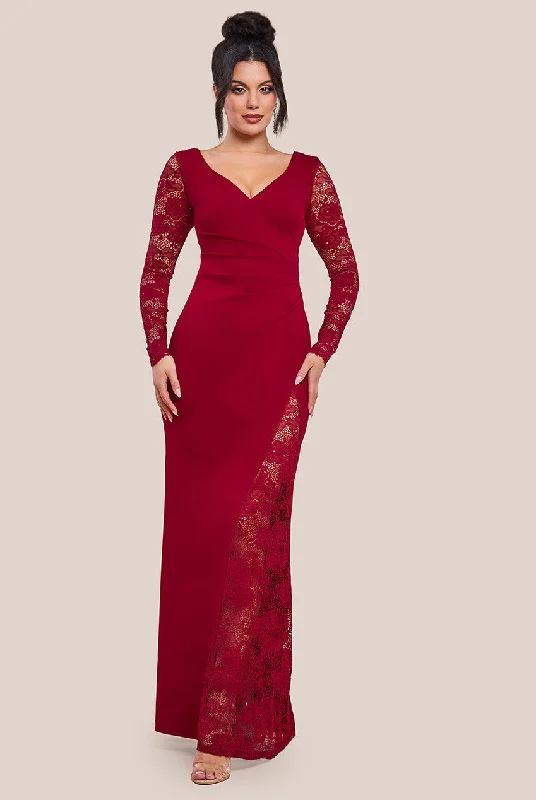 Sale Alert – Get Ready to Shop!Goddiva Scuba & Lace Wrap Maxi Dress - Wine