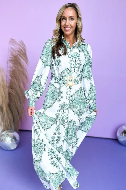 Hurry, Sale Ends Soon!Green Floral Button Down Tiered Maxi Dress
