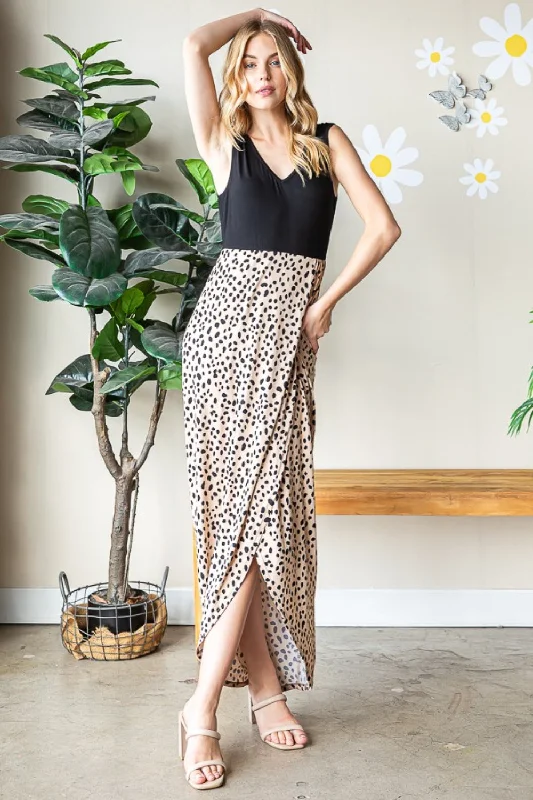 Shop Today, Save Tomorrow!Slit Animal Print V-Neck Wide Strap Dress
