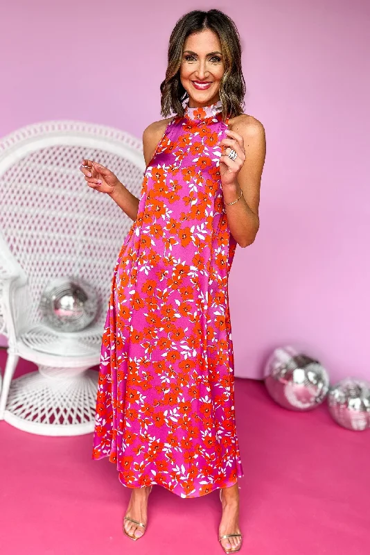 Today’s Deals, Tomorrow’s Regrets!Karlie Coral Purple Floral Printed Mock Neck Halter Maxi Dress