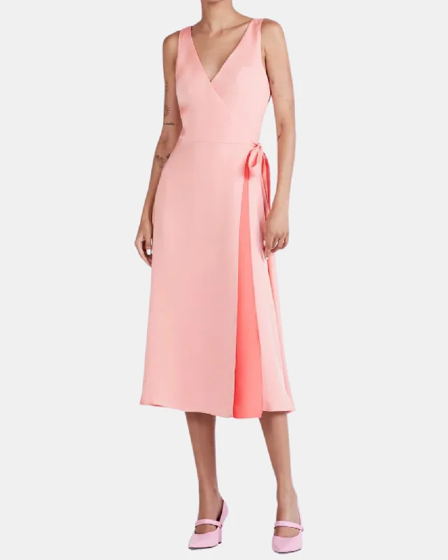 Exclusive Deals Just for You!KATHLEEN SHOULDER TIE MIDI DRESS IN SUNSET SHERBERT