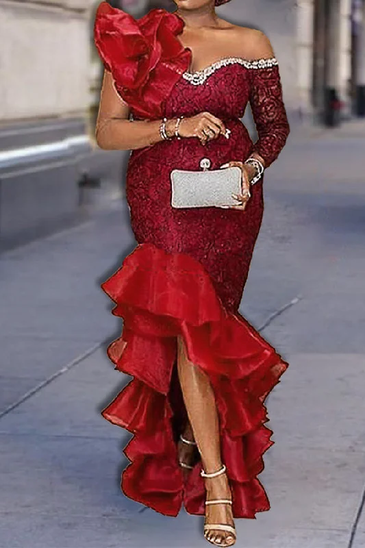 Limited Deals, Unlimited Savings!Lace Glamorous Ruffle Maxi Dress