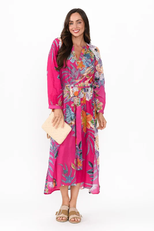 Your Favorite Sale is Back!Liliana Pink Bird Cotton Tie Dress