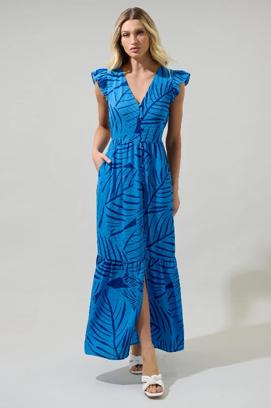 Crazy Discounts Inside!Maia Tropics Evianna Button Down Flutter Maxi Dress