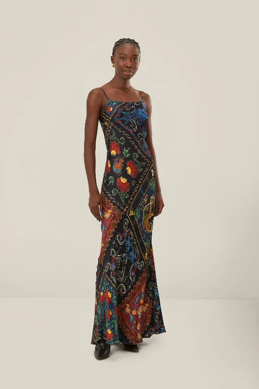 Find the Best Deals Here!Black Mixed Arabesque Scarves Sleeveless LENZING™ ECOVERO™ Maxi Dress