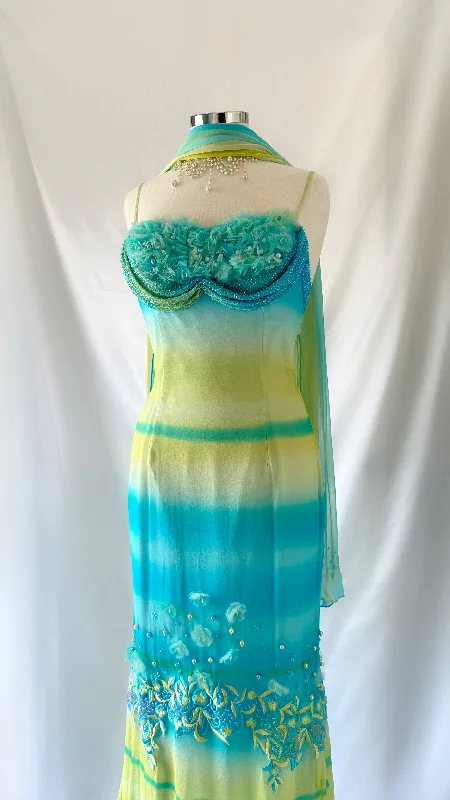 Exclusive Offers You’ll Love!Paradise Dream Vintage Blue & Yellow Ombre Embellished Silk Gown Set